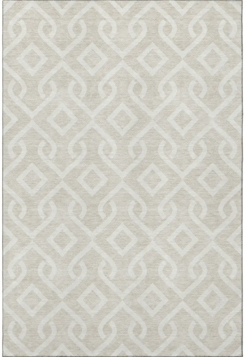 Beige And Ivory Geometric Washable Area Rug With UV Protection Photo 4