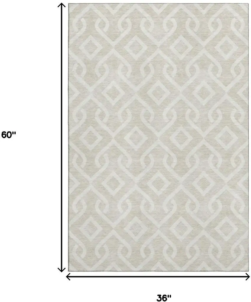 Beige And Ivory Geometric Washable Area Rug With UV Protection Photo 3