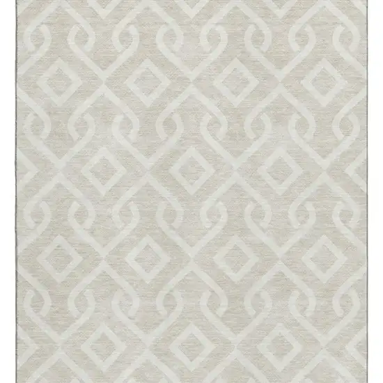 Beige And Ivory Geometric Washable Area Rug With UV Protection Photo 4
