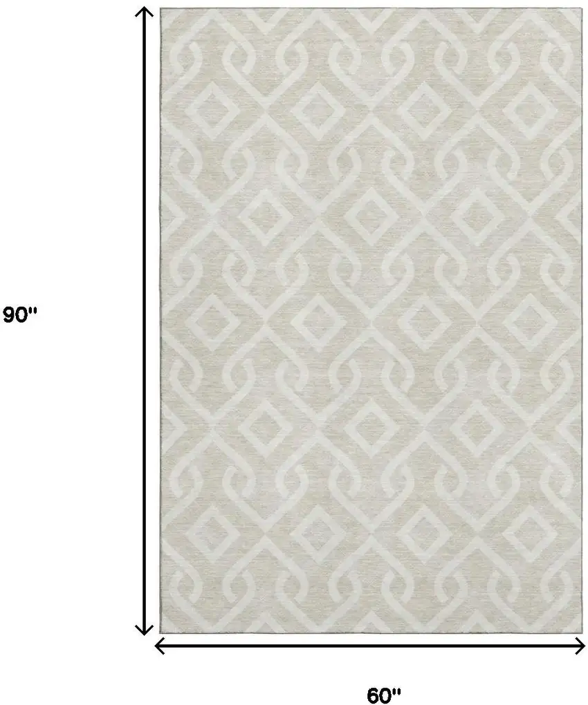 Beige And Ivory Geometric Washable Area Rug With UV Protection Photo 3