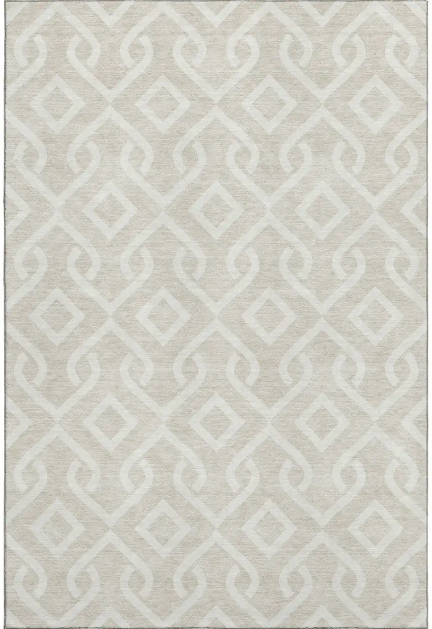 Beige And Ivory Geometric Washable Area Rug With UV Protection Photo 1