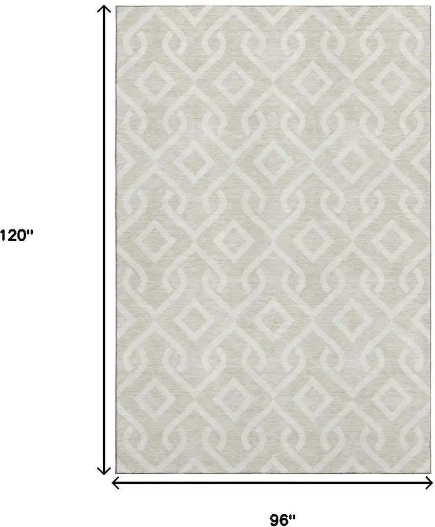 Beige And Ivory Geometric Washable Area Rug With UV Protection Photo 3