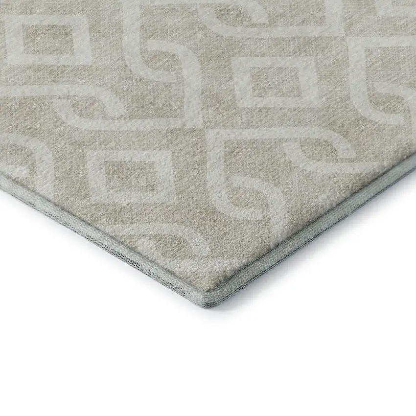 Beige And Ivory Geometric Washable Area Rug With UV Protection Photo 8