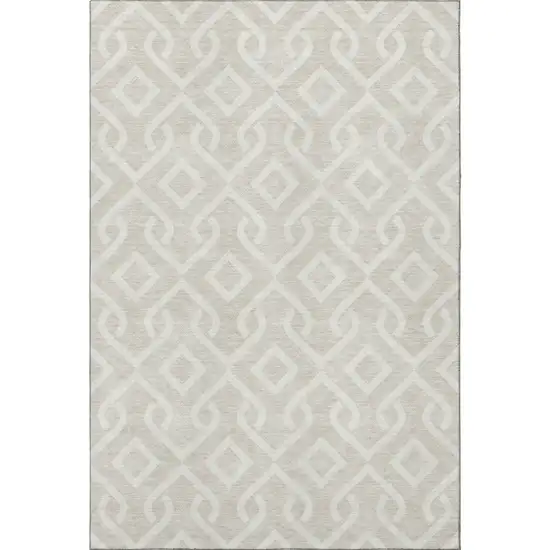 Beige And Ivory Geometric Washable Area Rug With UV Protection Photo 4