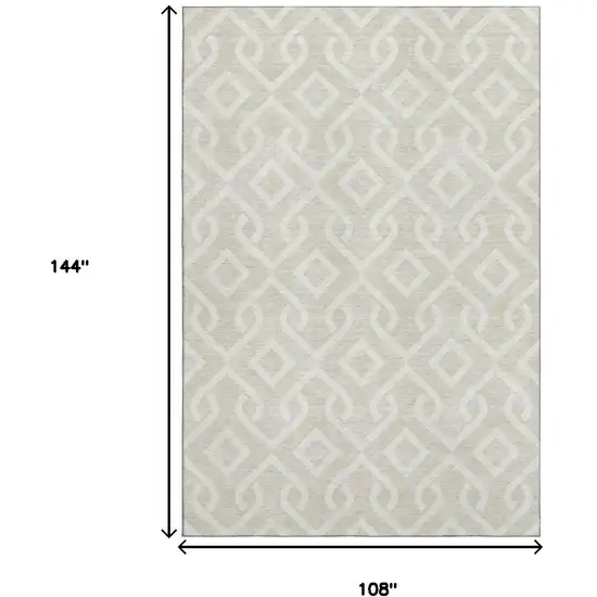 Beige And Ivory Geometric Washable Area Rug With UV Protection Photo 3
