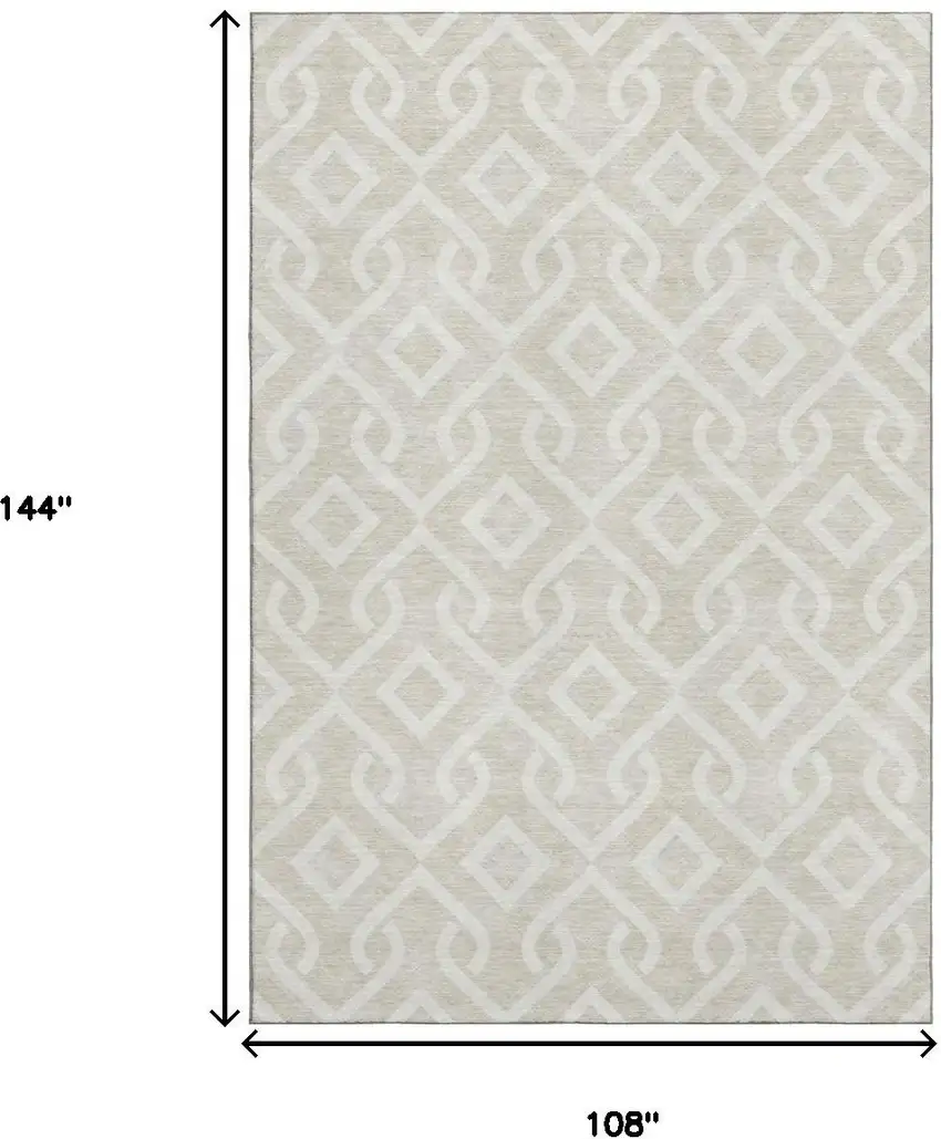 Beige And Ivory Geometric Washable Area Rug With UV Protection Photo 3
