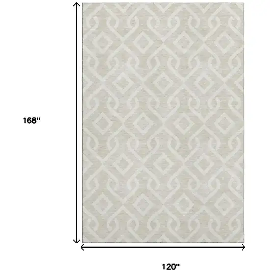 Beige And Ivory Geometric Washable Area Rug With UV Protection Photo 3
