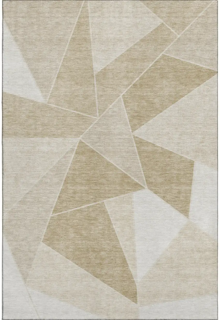 Beige And Ivory Geometric Washable Area Rug With UV Protection Photo 1