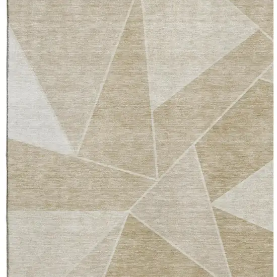 Beige And Ivory Geometric Washable Area Rug With UV Protection Photo 3