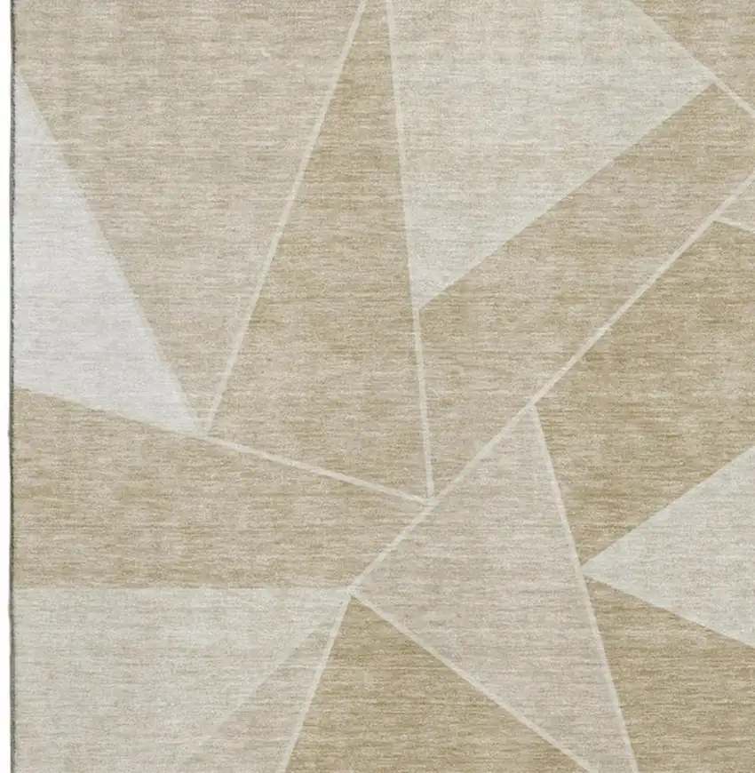 Beige And Ivory Geometric Washable Area Rug With UV Protection Photo 3