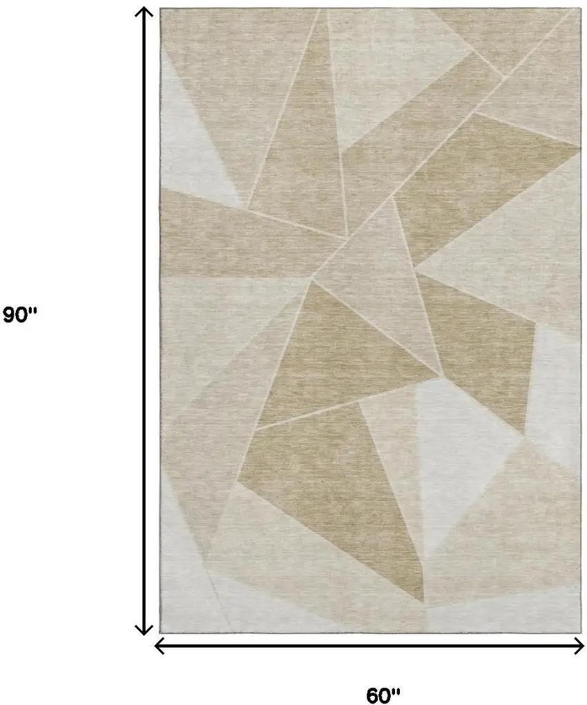 Beige And Ivory Geometric Washable Area Rug With UV Protection Photo 3
