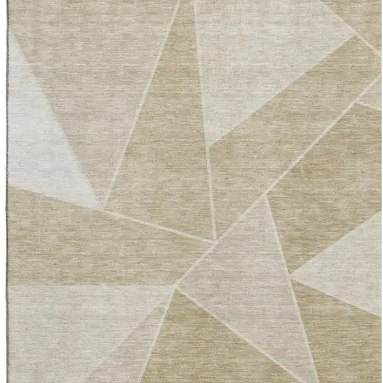 Beige And Ivory Geometric Washable Area Rug With UV Protection Photo 3