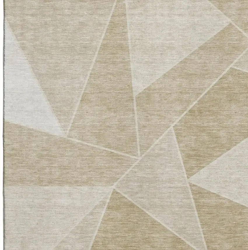Beige And Ivory Geometric Washable Area Rug With UV Protection Photo 3