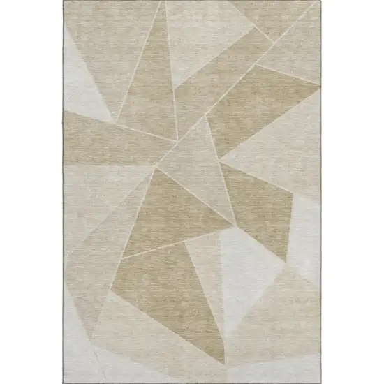 Beige And Ivory Geometric Washable Area Rug With UV Protection Photo 1