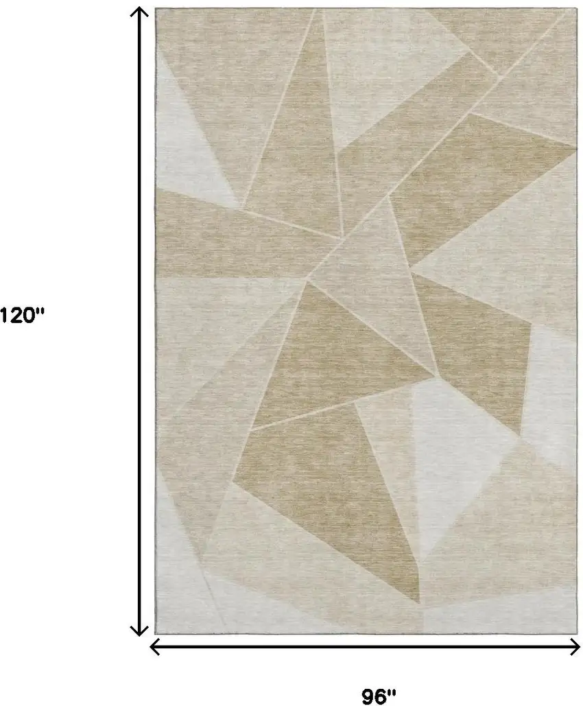 Beige And Ivory Geometric Washable Area Rug With UV Protection Photo 3