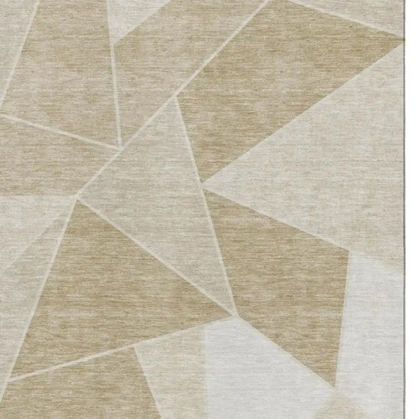 Beige And Ivory Geometric Washable Area Rug With UV Protection Photo 3