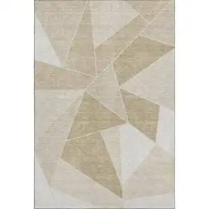 Photo of Beige And Ivory Geometric Washable Area Rug With UV Protection