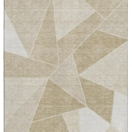 Beige And Ivory Geometric Washable Area Rug With UV Protection Photo 4