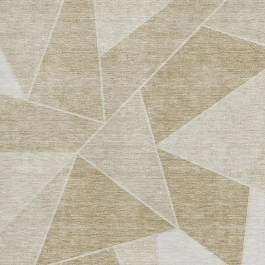 Beige And Ivory Geometric Washable Area Rug With UV Protection Photo 3