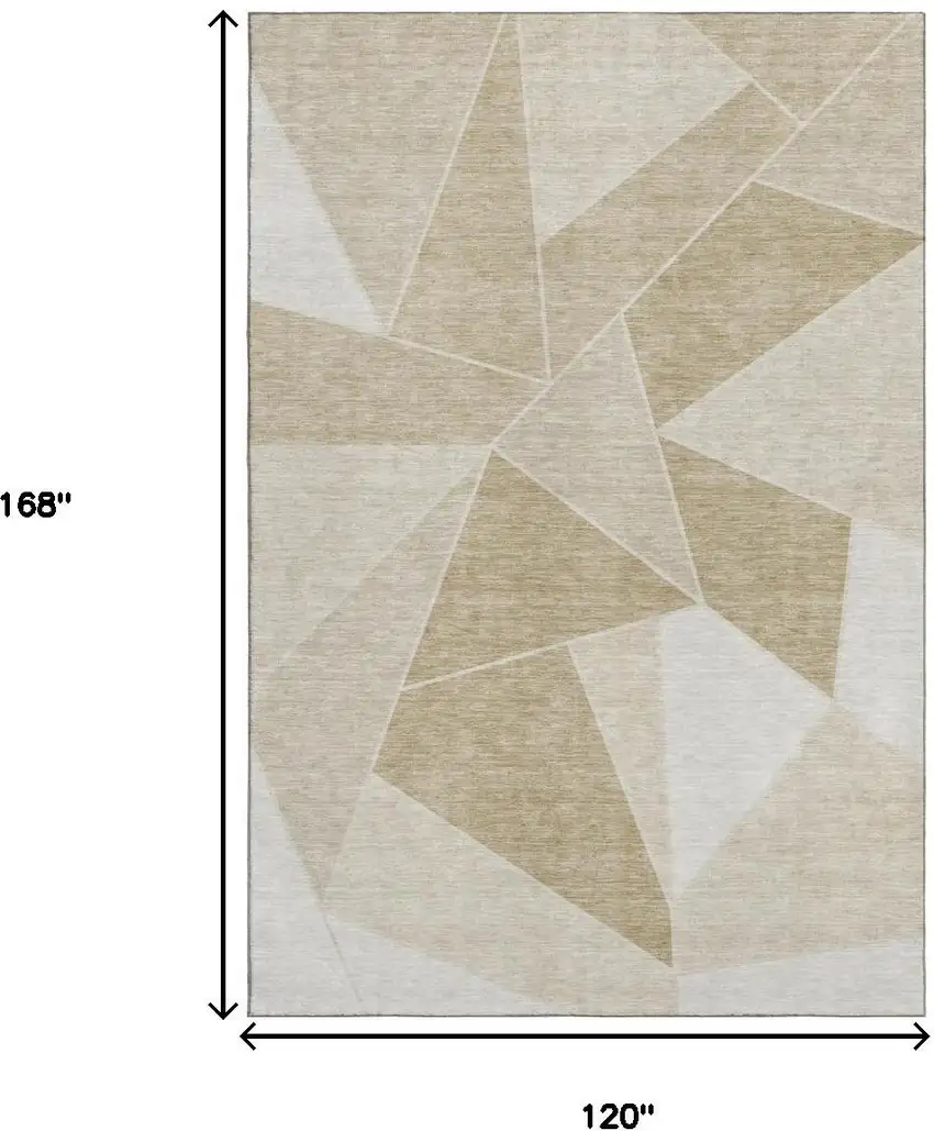 Beige And Ivory Geometric Washable Area Rug With UV Protection Photo 3