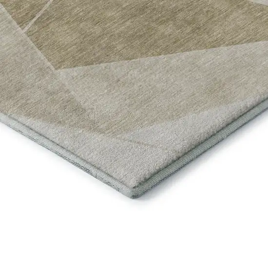 Beige And Ivory Geometric Washable Area Rug With UV Protection Photo 8