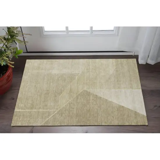 Beige And Ivory Geometric Washable Area Rug With UV Protection Photo 2