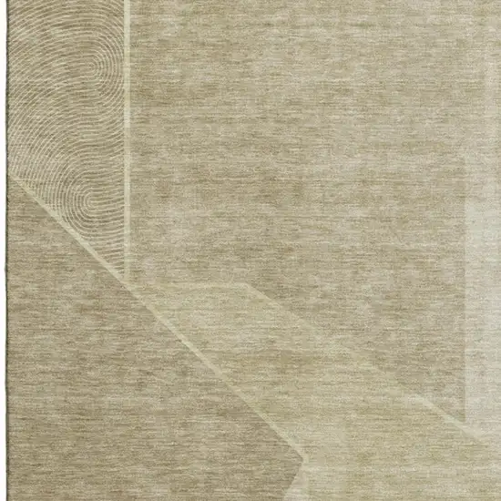 Beige And Ivory Geometric Washable Area Rug With UV Protection Photo 3