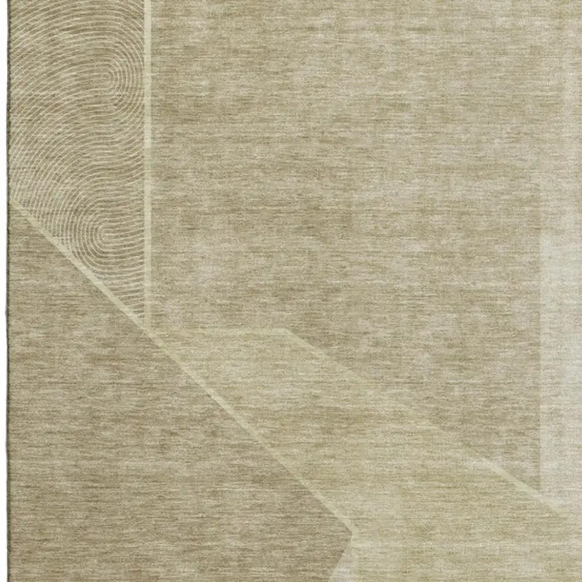 Beige And Ivory Geometric Washable Area Rug With UV Protection Photo 3