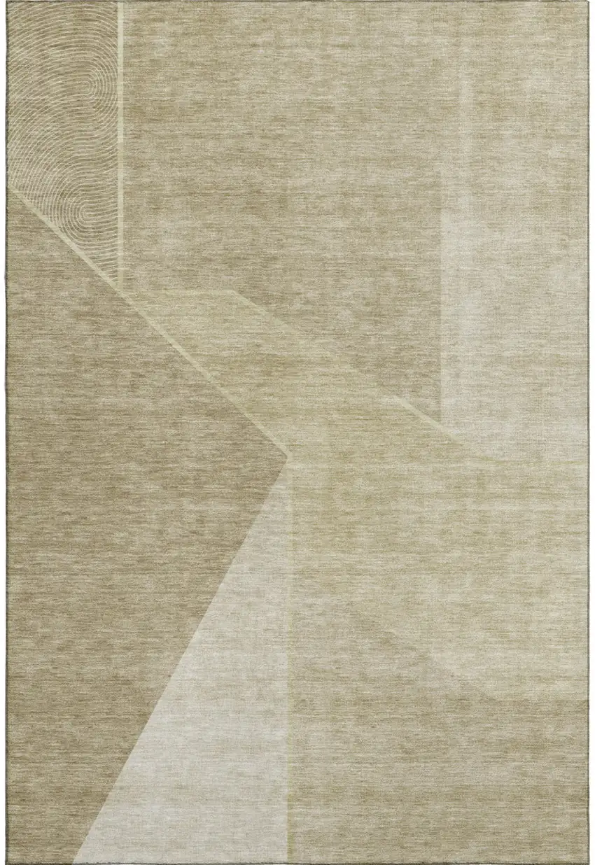 Beige And Ivory Geometric Washable Area Rug With UV Protection Photo 1