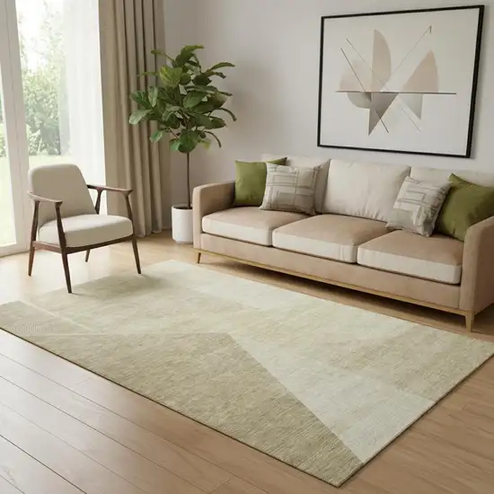 Beige And Ivory Geometric Washable Area Rug With UV Protection Photo 1