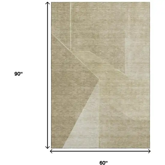 Beige And Ivory Geometric Washable Area Rug With UV Protection Photo 3