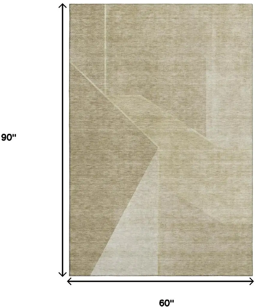 Beige And Ivory Geometric Washable Area Rug With UV Protection Photo 3