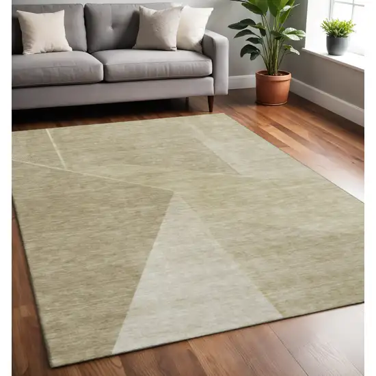Beige And Ivory Geometric Washable Area Rug With UV Protection Photo 2