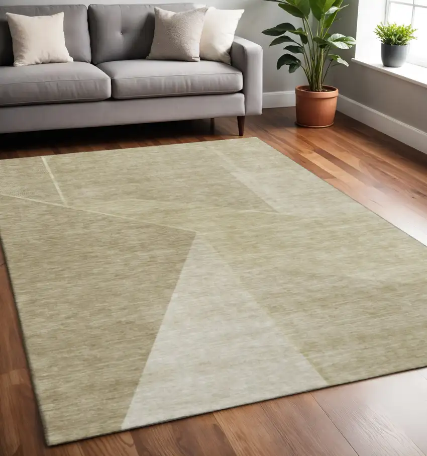 Beige And Ivory Geometric Washable Area Rug With UV Protection Photo 2