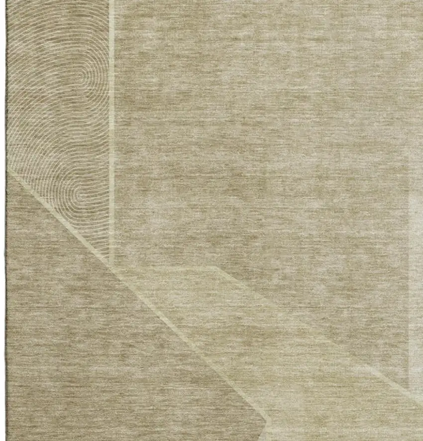 Beige And Ivory Geometric Washable Area Rug With UV Protection Photo 3