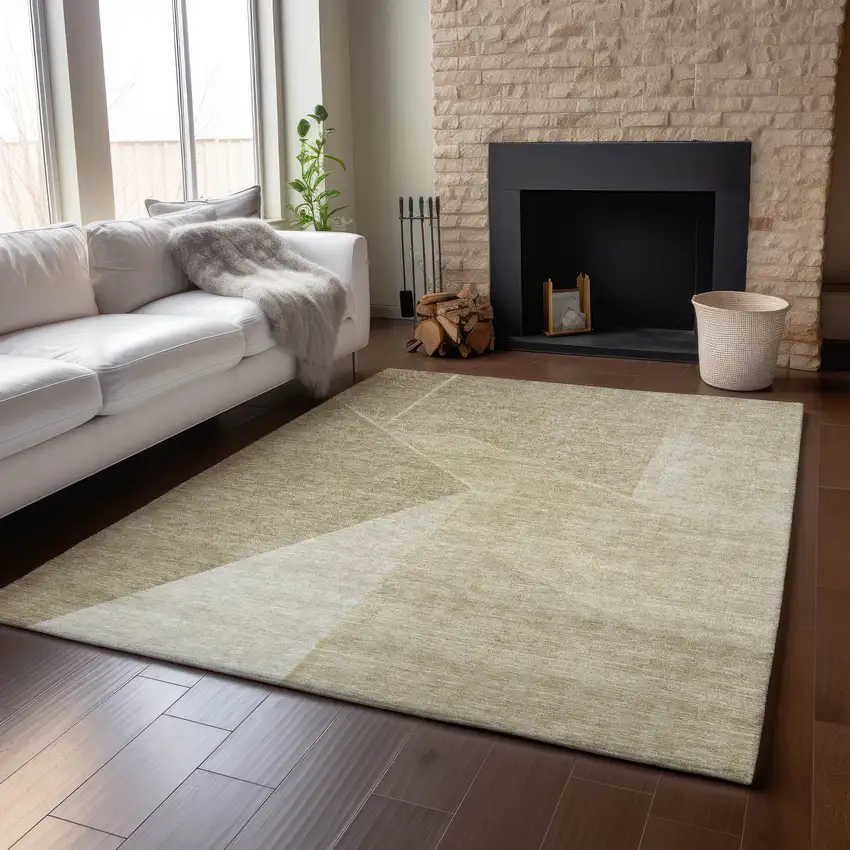 Beige And Ivory Geometric Washable Area Rug With UV Protection Photo 6
