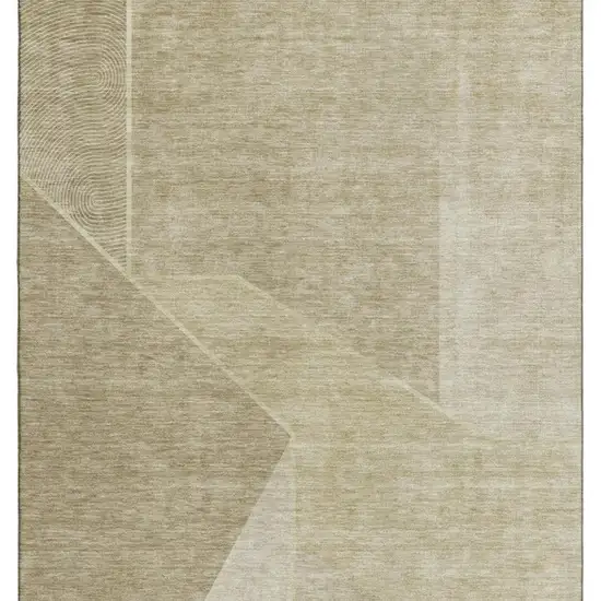 Beige And Ivory Geometric Washable Area Rug With UV Protection Photo 4
