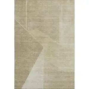 Photo of Beige And Ivory Geometric Washable Area Rug With UV Protection
