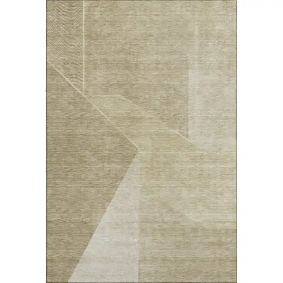 Beige And Ivory Geometric Washable Area Rug With UV Protection Photo 1