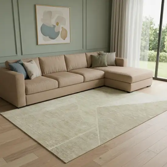 Beige And Ivory Geometric Washable Area Rug With UV Protection Photo 1