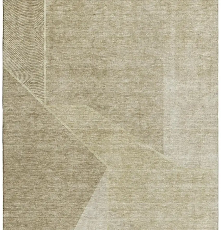 Beige And Ivory Geometric Washable Area Rug With UV Protection Photo 4