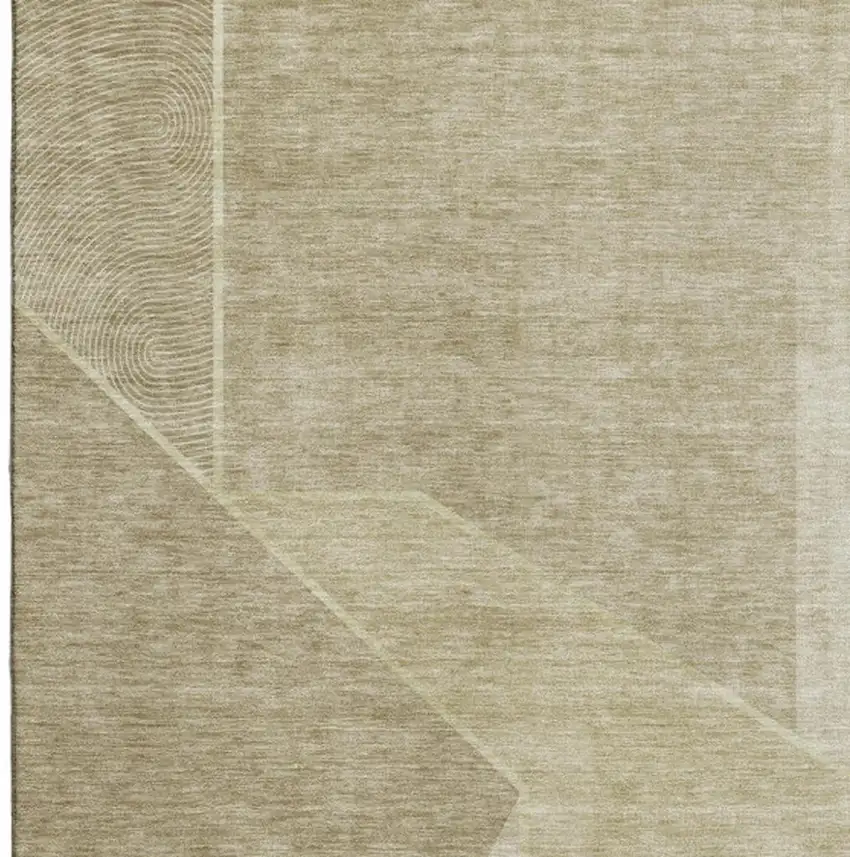 Beige And Ivory Geometric Washable Area Rug With UV Protection Photo 3