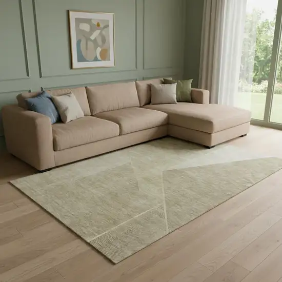 Beige And Ivory Geometric Washable Area Rug With UV Protection Photo 1