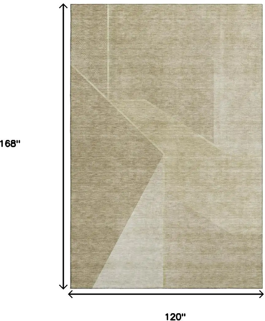Beige And Ivory Geometric Washable Area Rug With UV Protection Photo 3