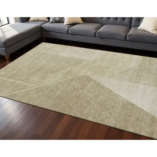 Beige And Ivory Geometric Washable Area Rug With UV Protection Photo 2