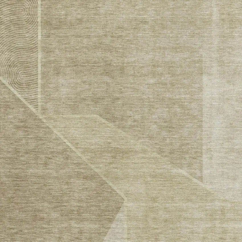 Beige And Ivory Geometric Washable Area Rug With UV Protection Photo 3