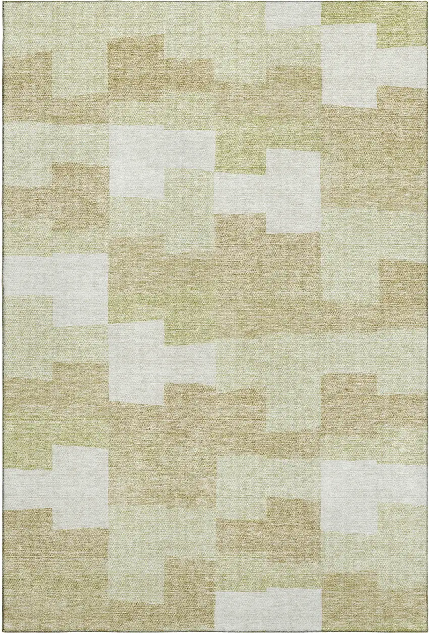 Beige And Ivory Geometric Washable Area Rug With UV Protection Photo 1