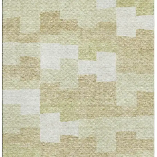 Beige And Ivory Geometric Washable Area Rug With UV Protection Photo 3