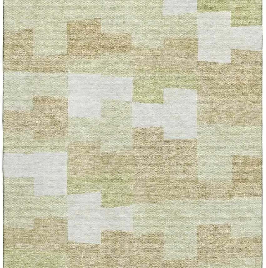 Beige And Ivory Geometric Washable Area Rug With UV Protection Photo 3