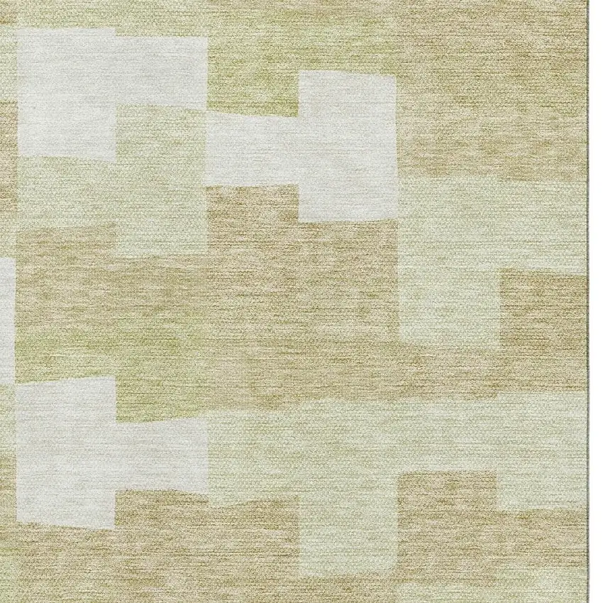 Beige And Ivory Geometric Washable Area Rug With UV Protection Photo 2